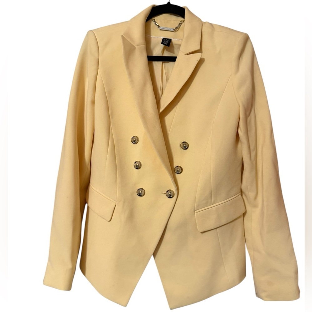 White House Black Market Yellow Double Breasted Blazer Jacket Peak Lapel Size 8 - Picture 4 of 6